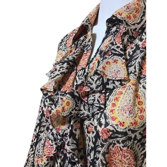 Lauren Ralph Lauren Ruffled Paisley Shirt 2X Oversized Flowy Romantic Preppy - Picture 1 of 11
